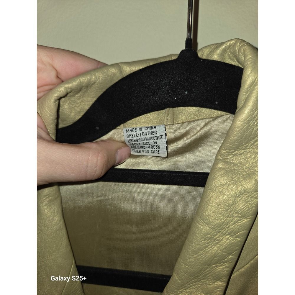 Vintage Champagne Metallic Leather Blazer Jacket Womens Medium INC-40056 Gold - Picture 3 of 5